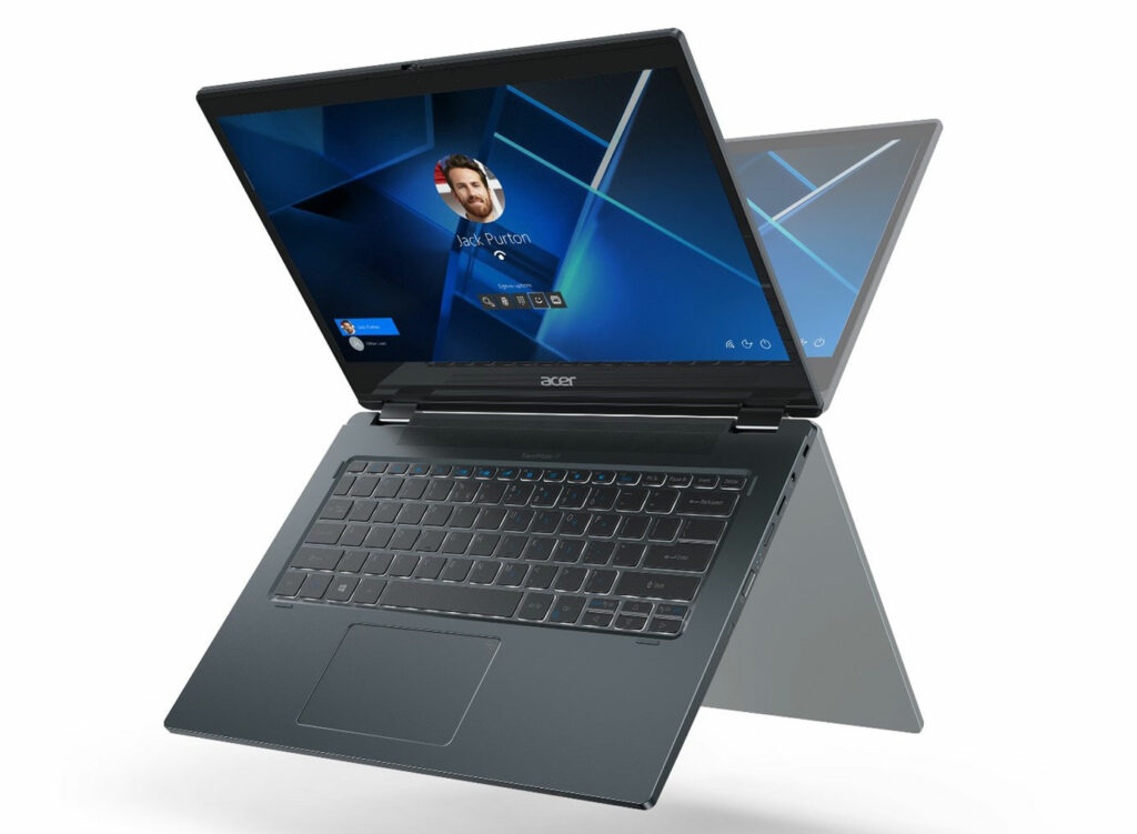 Acer TravelMate Spin 4. 2-in-1: Durch Umklappen des 14-Zoll-Touchdisplays verwandelt sich das ultraportable Notebook in ein Windows-Tablet.