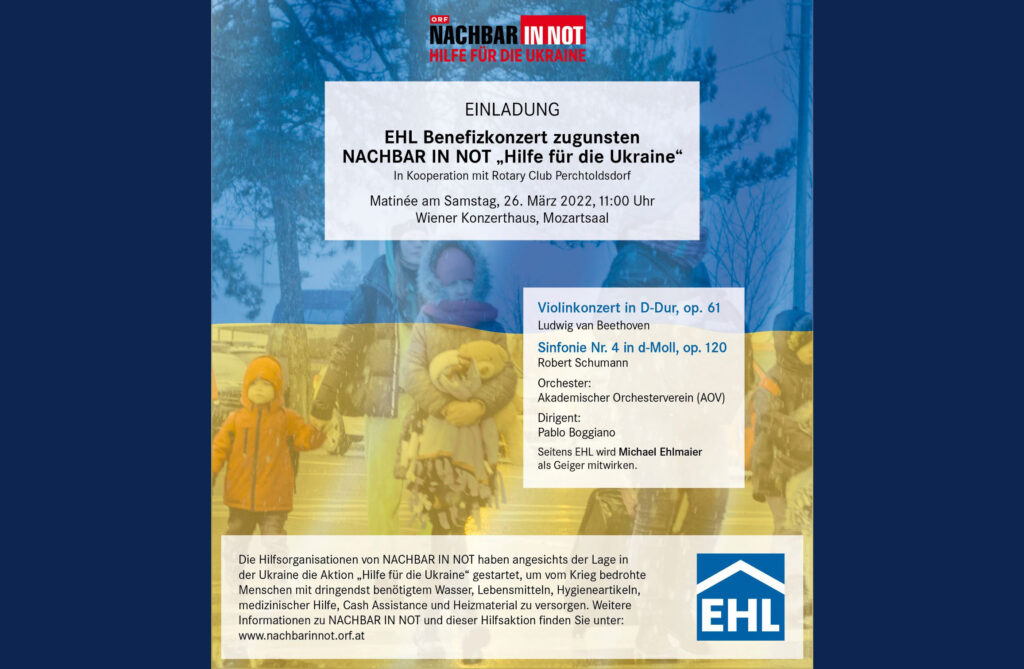EHL veranstaltet Benefizkonzert zugunsten NACHBAR IN NOT „Hilfe für die Ukraine“