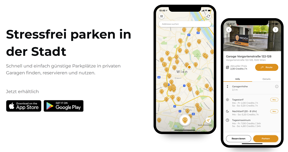 PAYUCA Smart Parking App zeigt mehr als 70 Garagenstandorte in Wien