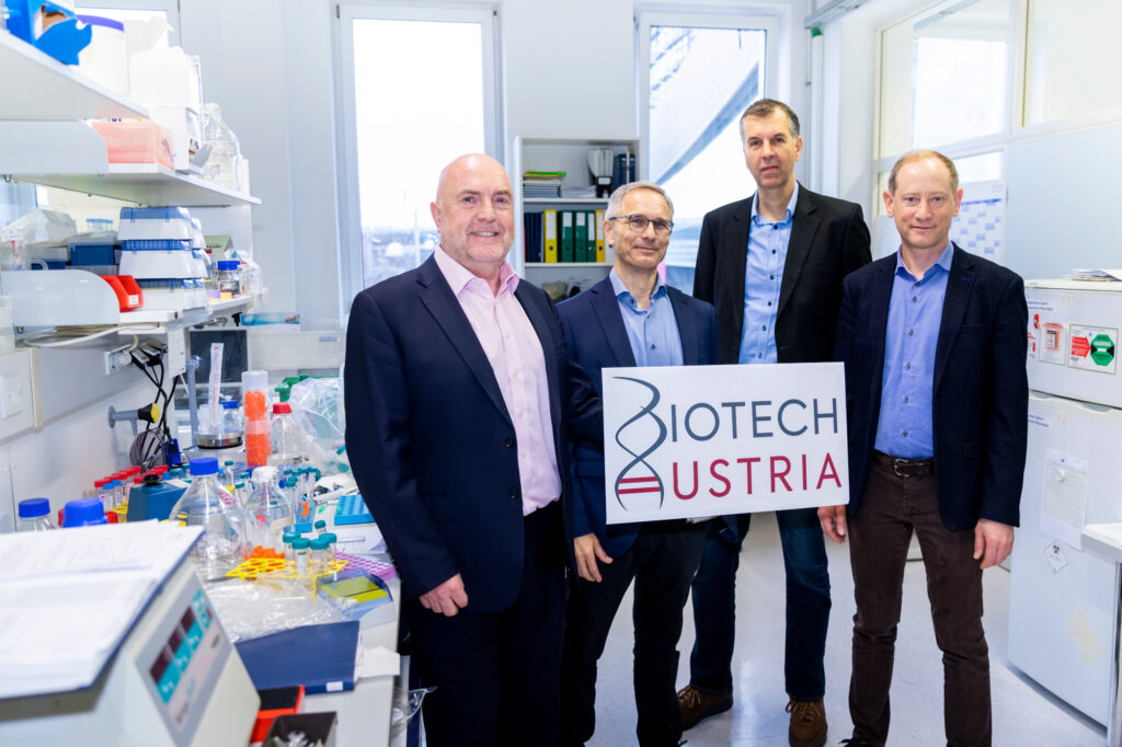 Vorstand der Biotech Austria: Peter Llewellyn-Davies (CEO Apeiron), Georg Casari (CEO Haplogen), Reinhard Kandera (CFO Hookipa) und Alexander Seitz (CEO und Gründer Lexogen GmbH, v.l.)