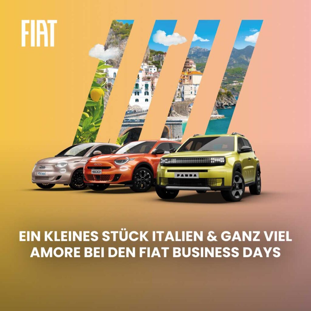 La Dolce Vita für Ihr Business beginnt mit FIAT.
Profitieren Sie von maßgeschneiderten Business-Konditionen, attraktiven Leasingraten und einem Service, der auf Ihre Anforderungen zugeschnitten ist. Zum Beispiel:
Den neuen Grande Panda Hybrid